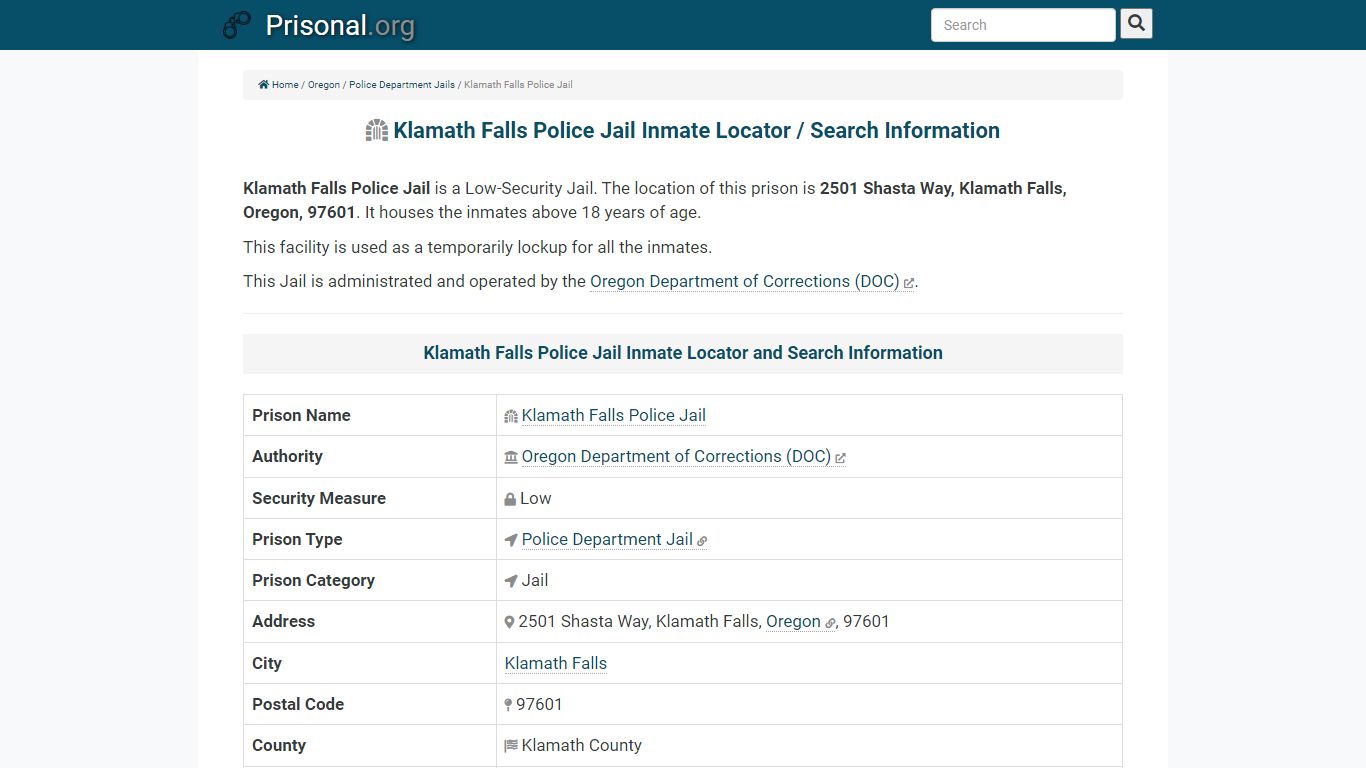 Klamath Falls Police Jail-Inmate Locator/Search Info ...